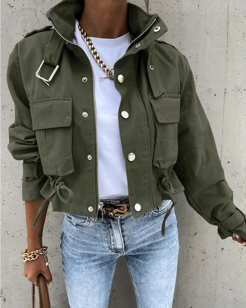 Jackets Women Coats Stand Collar Coat Zipper Print Y2k Tops Streetwear Casual Outerwear Single Breasted Spring Work Jacket
