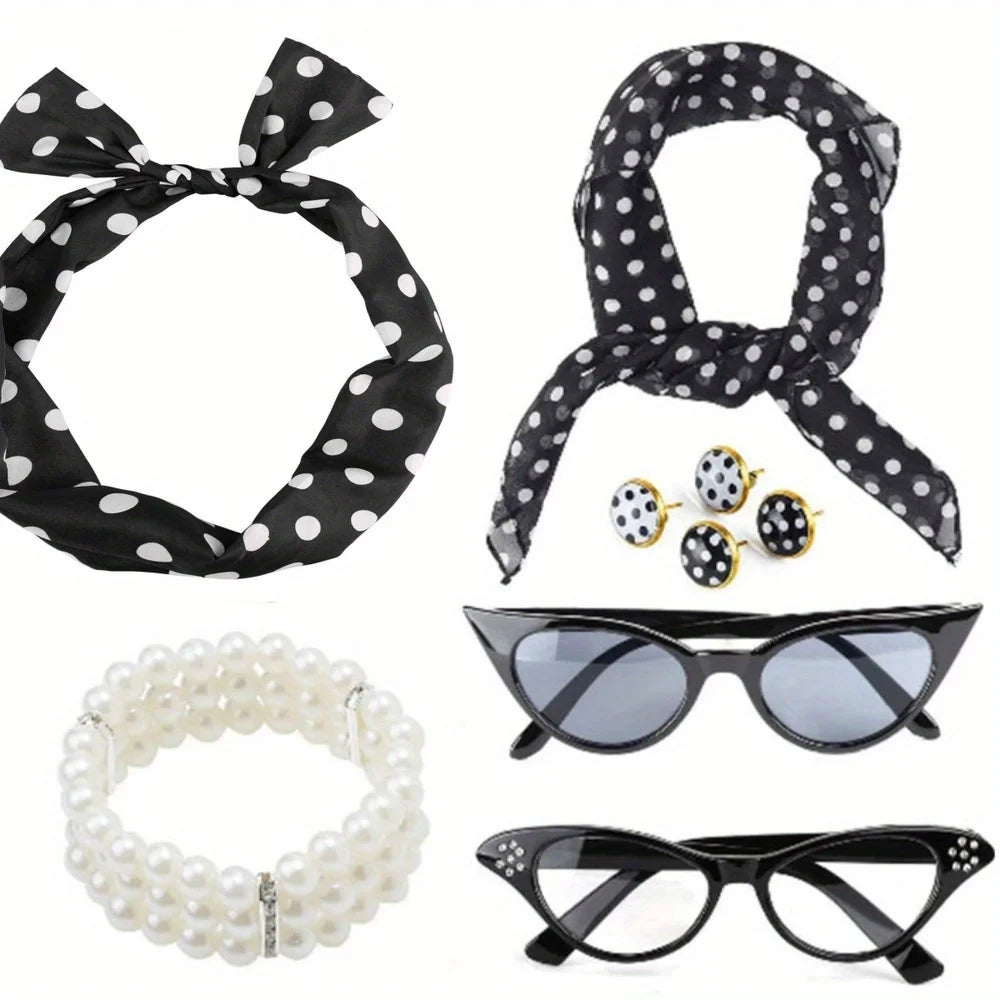 50s Accessories Set for Women 1950s Women Costume Accessories Scarf Glasses Headband for 50s Party Accessories+summer