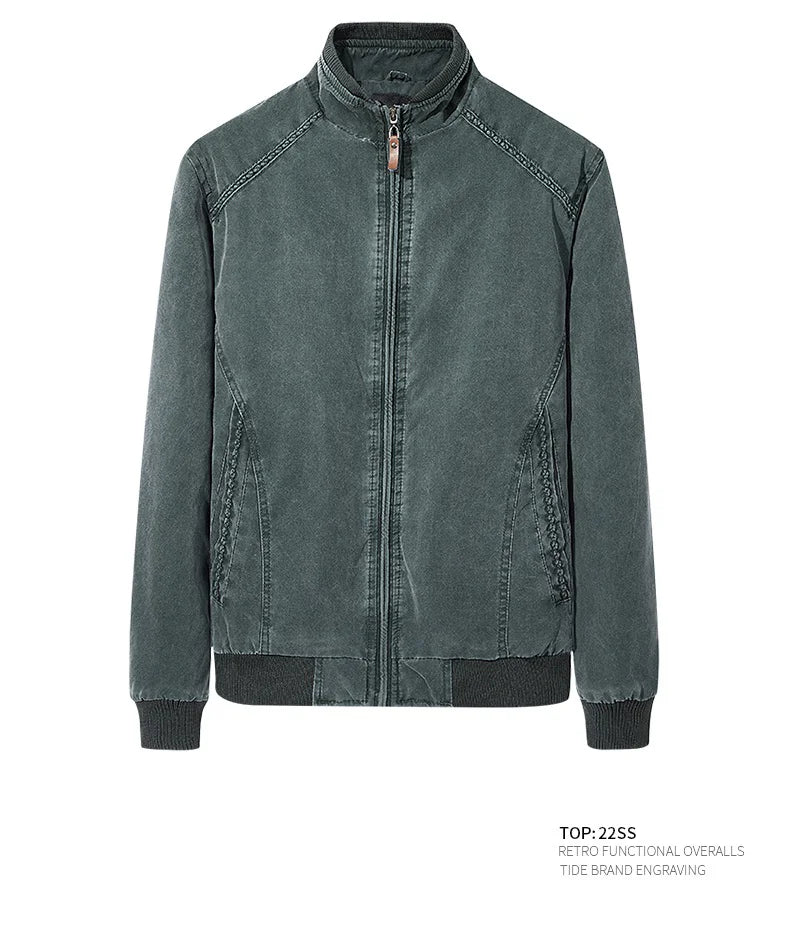 Men Denim Jacket Retro Fashion Cotton Slim Fit Vertical Collar Motorcycle Jackets Autumn 2025 Man Jeans Coats Plus Size Clothes