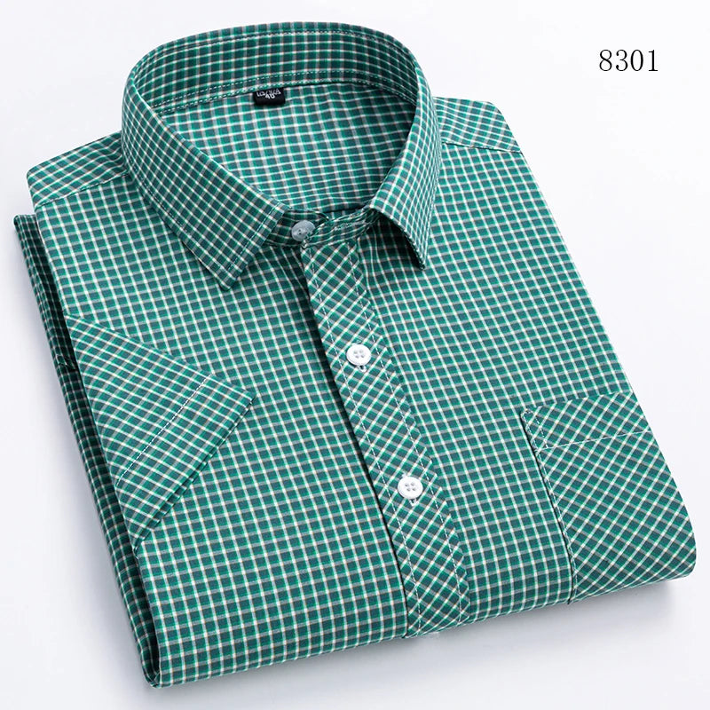 New Casual Shirts For Men Cotton Plaid Short Sleeve Elegant Business Dress Smart Summer Men Clothes England Fashion Top Shirts