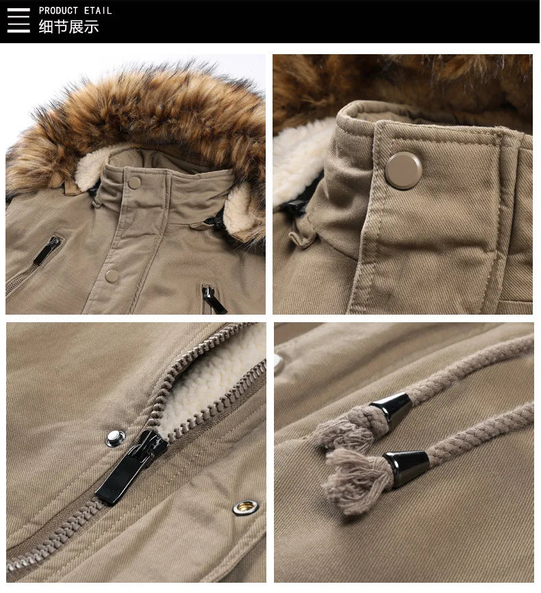 New Winter Men Hooded Jackets With Fur Collar Fleece Warm Long Jackets Warm Parkas Quality Male Outdoors Casual Down Jackets 3X