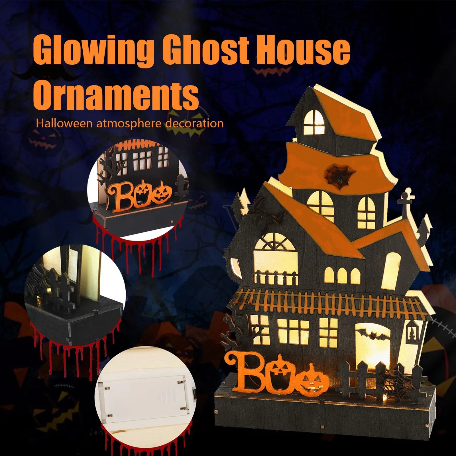 Halloween Wooden Table Lighting, Ghost Haunted House Luminous Ornaments, Halloween Table Decorations Halloween LiquidacióN