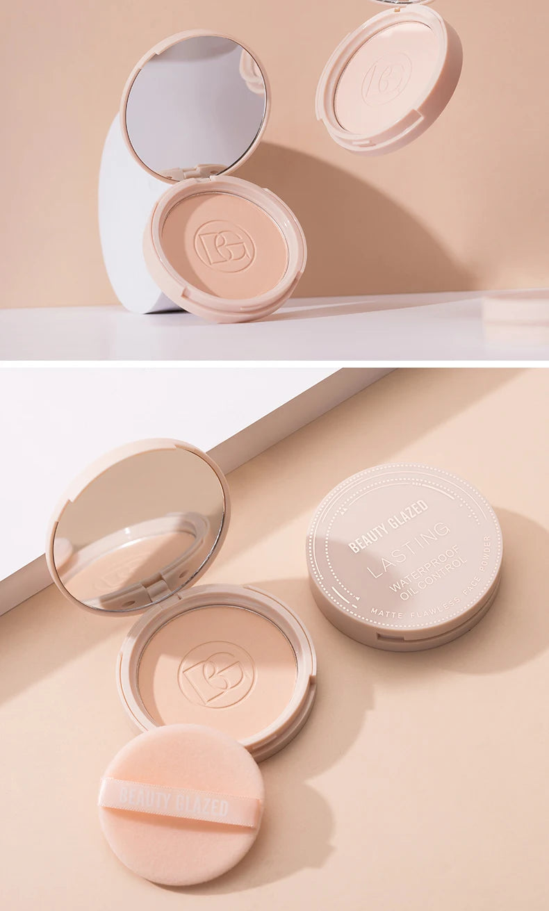 BEAUTY GLAZED Oil Control Matte Face Powder Long Lasting Flawless Setting Powder Face Makeup With Mirror