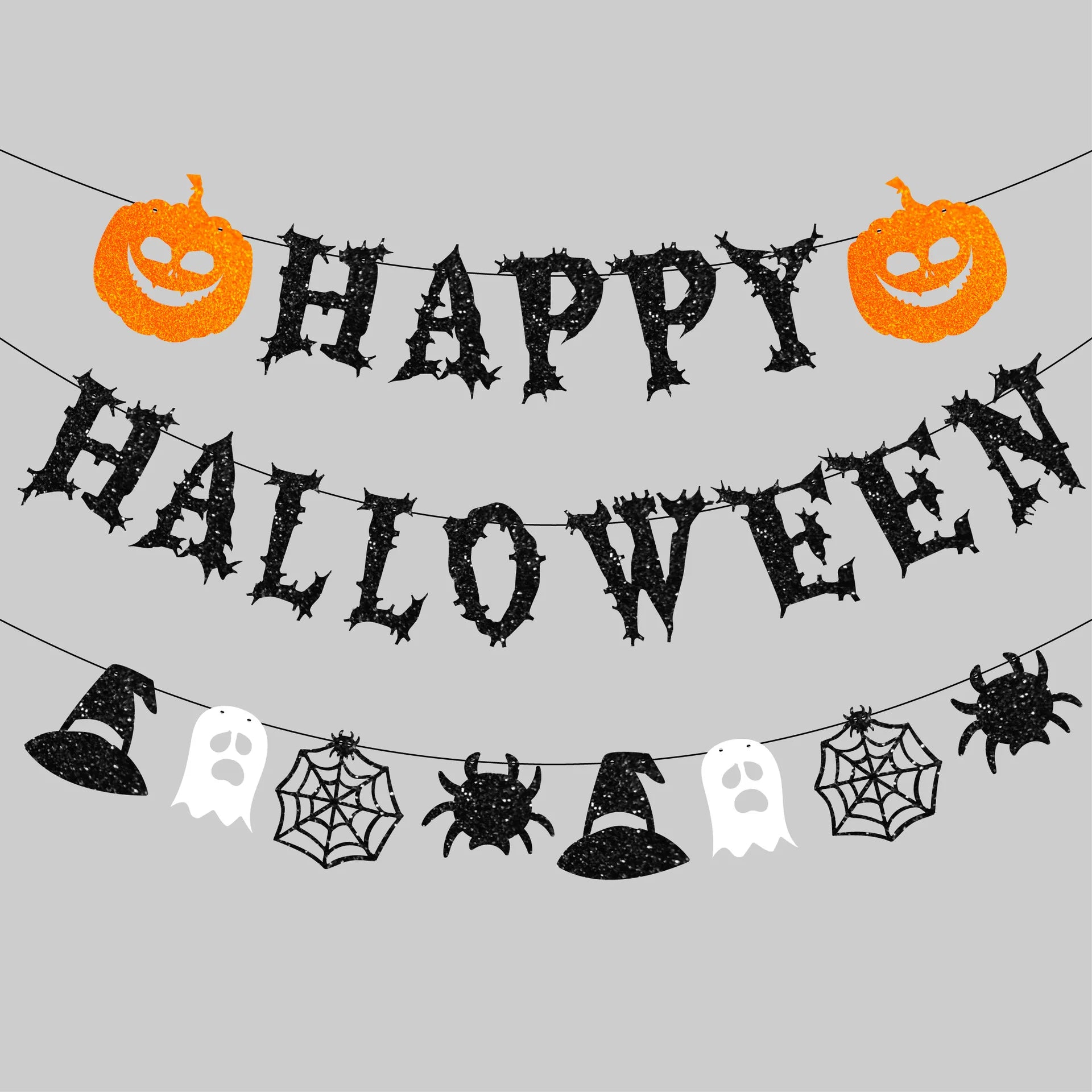 Happy Halloween Paper Banners Pumpkin Ghost Spider Web Hanging Garland Haunted Houses Decorations Halloween Scary Party Supplies