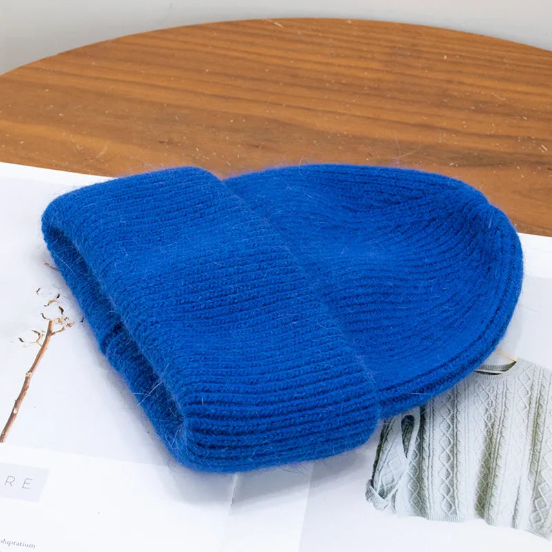 Winter Hats For Women Rabbit Fur Knitted Beanies Curled Thickened Keep Warm Bonnet Baggy Cap Female Soft Beanie Ski Cap