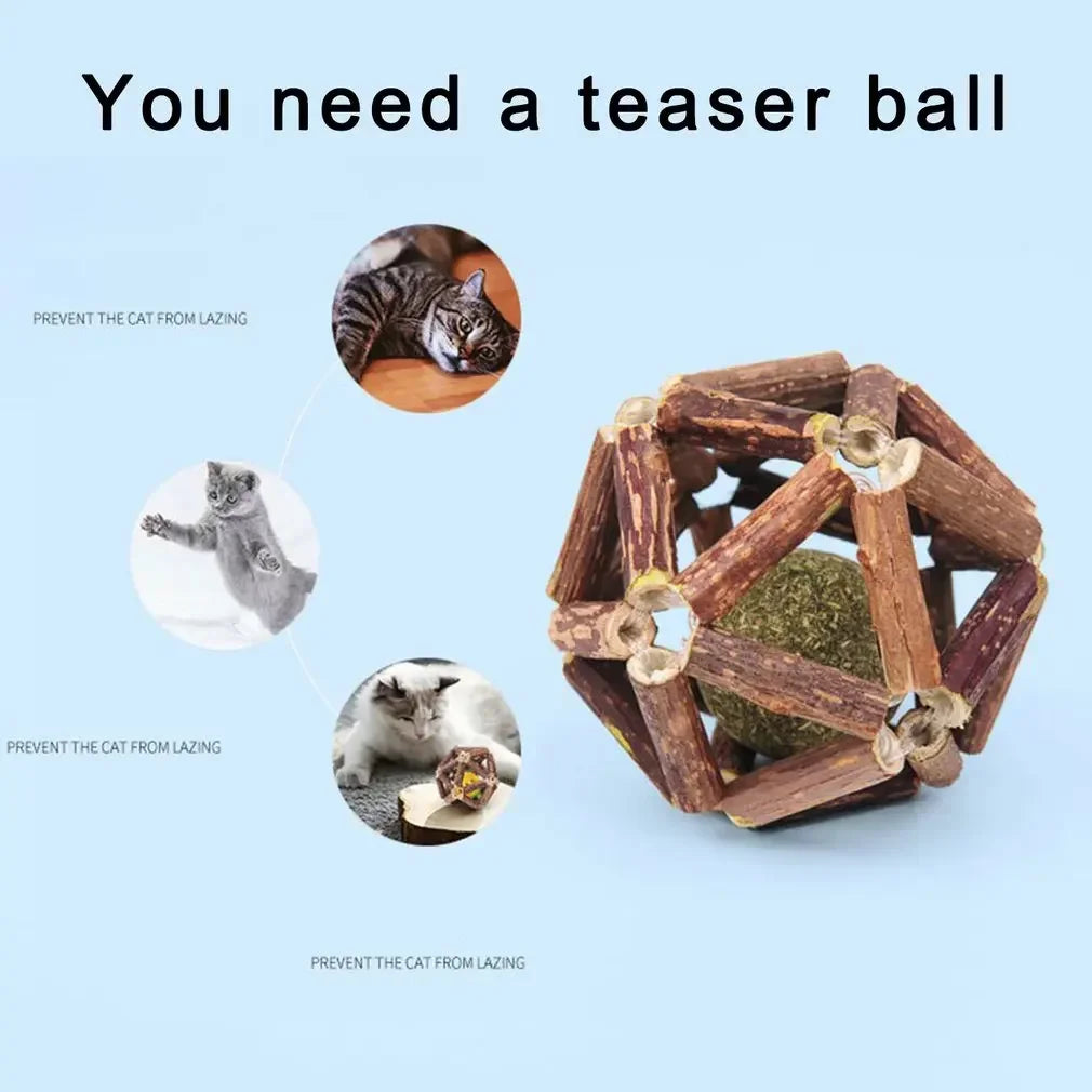 Catnip Ball Toy Kitten Chewing Toys Clean Cats Teeth Healthy Catnip Balls Matatabi Wood Stick Cat Interactive Toys Pets Supplies
