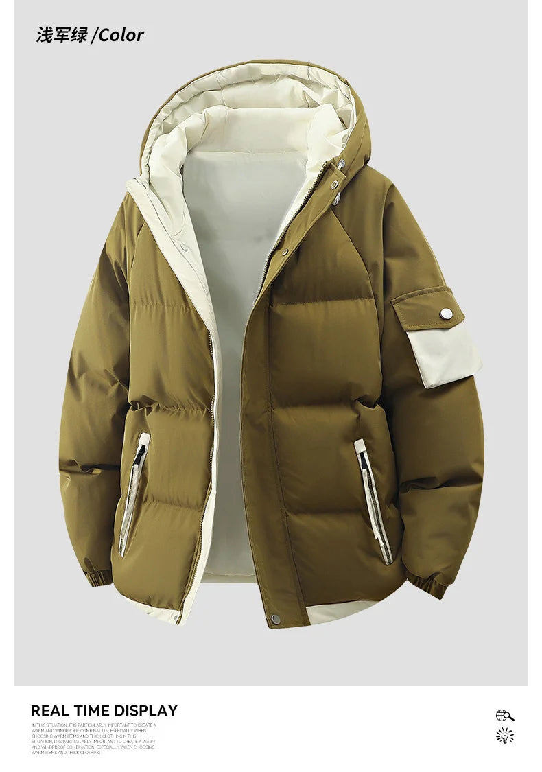 male Outerwear hooded jacket Men's winter loose jacket Cotton coat man fashion  parkas Men windproof thick warm Down Jacket