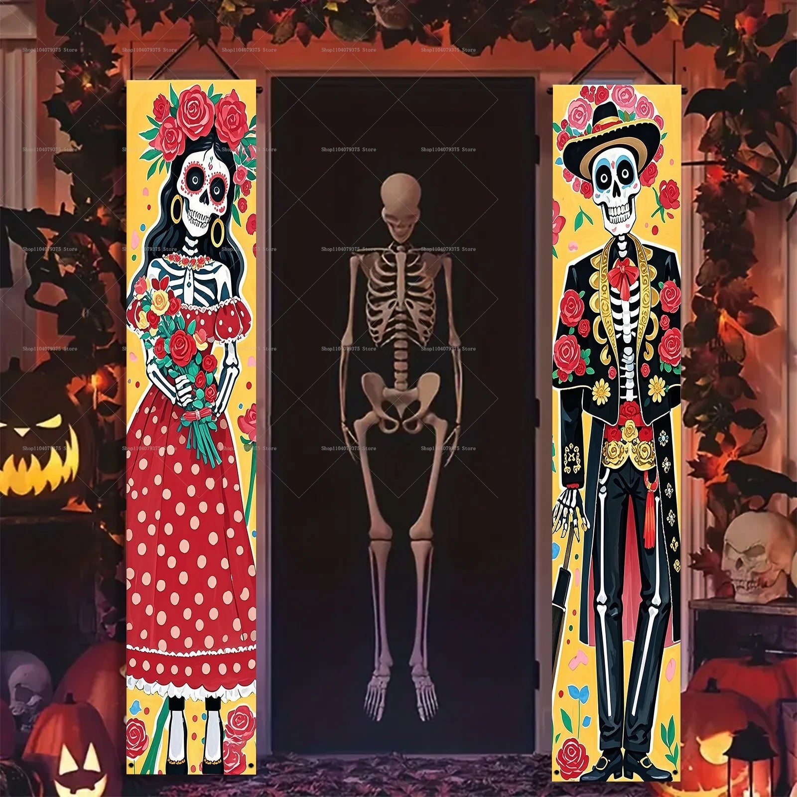 Halloween And Day Of The Dead Porch Banner Hanging Skull Home Room Festival Door Curtain Decoration Party Supplies