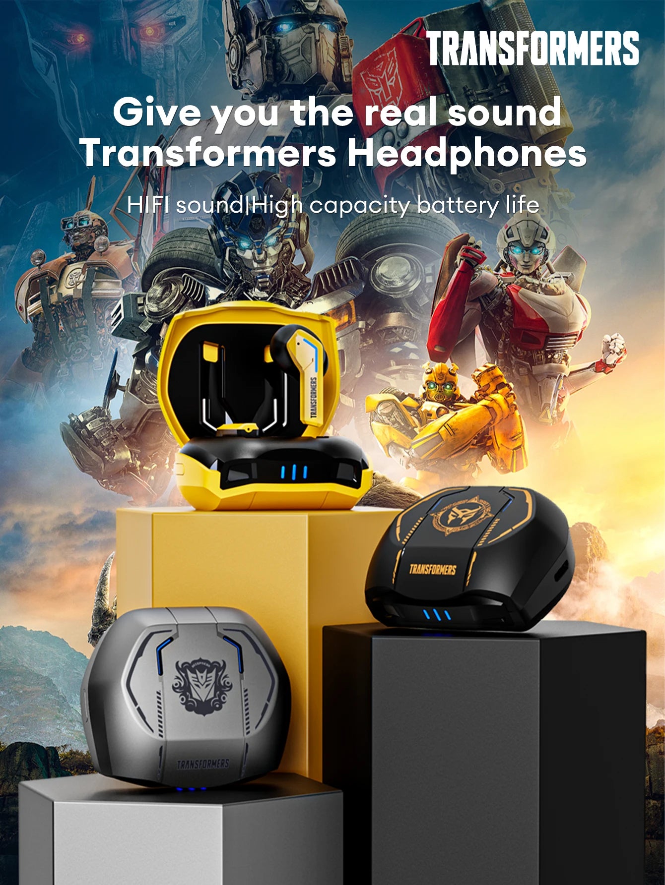 Transformers TF-T06 Bluetooth 5.3 Headset Dual Mode Noise Reduction Earphone for Video Game HIFI Earbuds Stable Connection