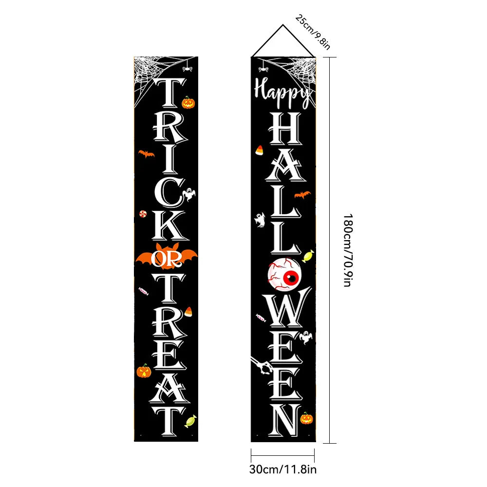 Halloween Couplet Horror Theme Festival Carnival Party Decoration Polyester Backdrops Pumpkin Skeleton Pattern Door Curtain