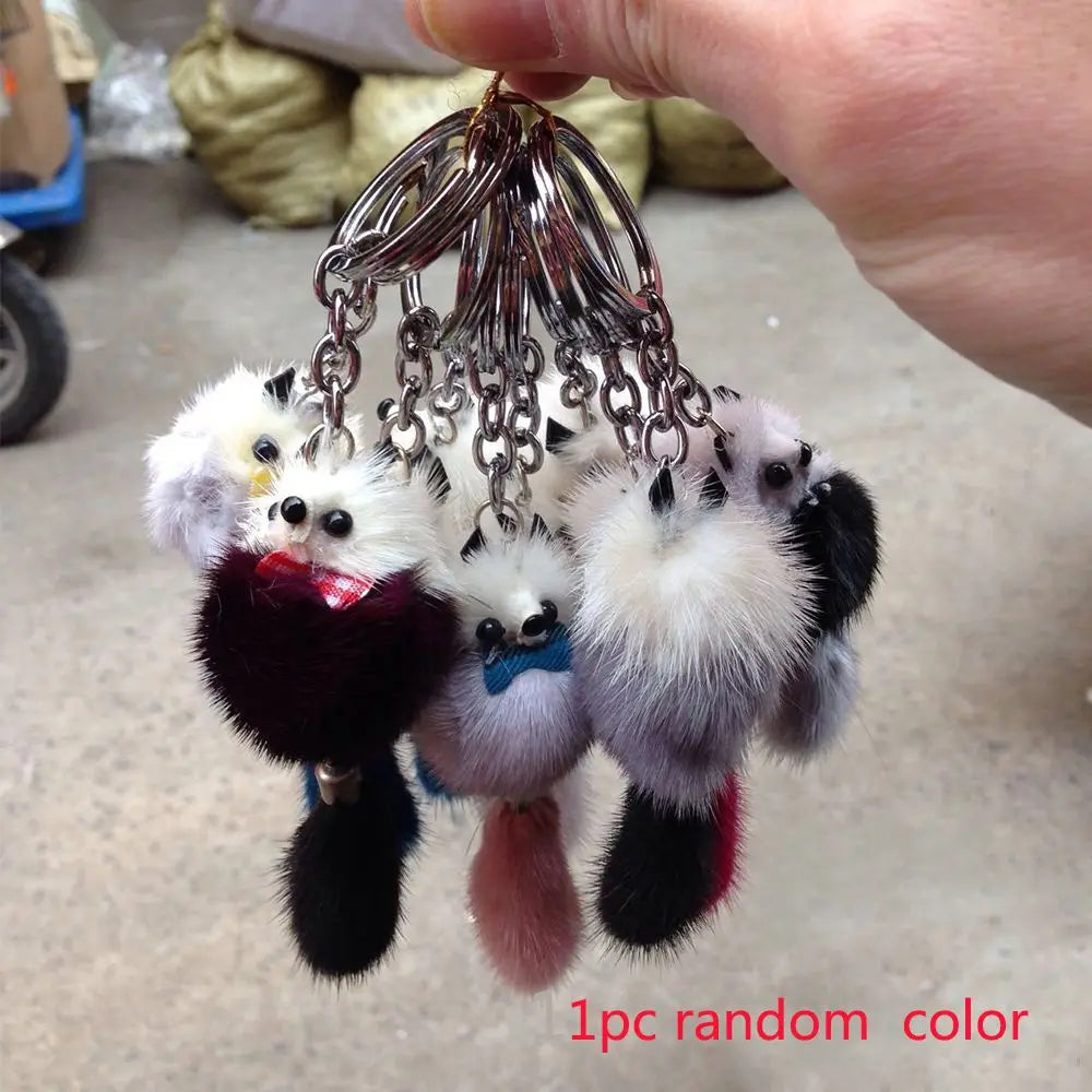 Women Cute Pom Accessories Pendant Car Keyring Backpack Mink Fur Key Ring Key Chains Keychain