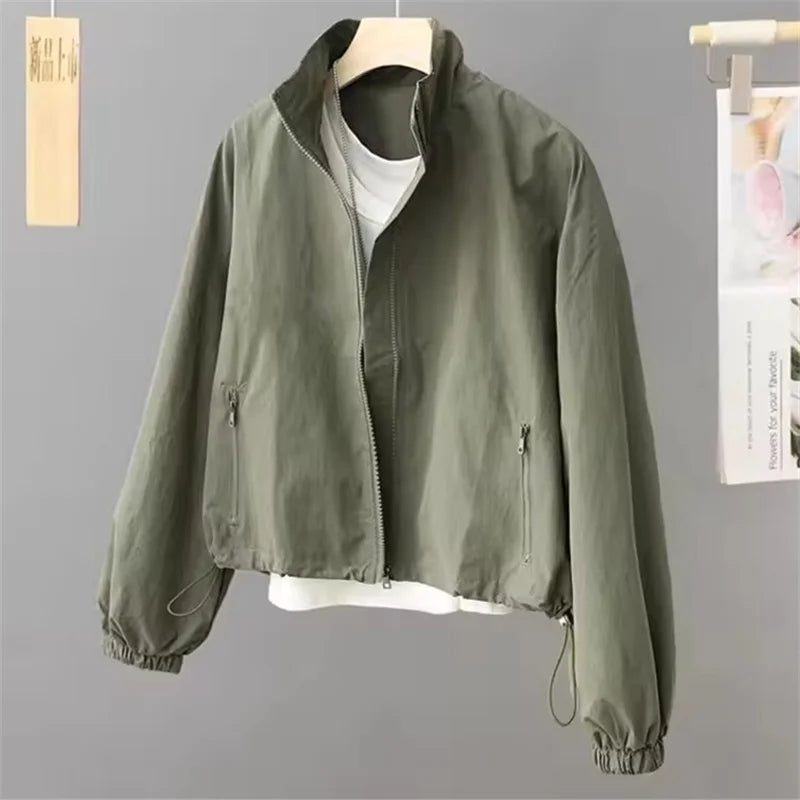 Women Short Jacket Spring Autumn New Casual Femme Windbreaker Stand Collar Tooling Jacket Basic Zipper Coat Tops Gabardina Mujer