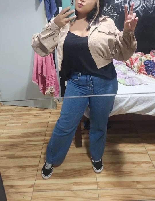 New Autumn Winter Jackets for Women Lantern Sleeve Tops Cropped Bomber Jacket Overcoat Outwear clothes Corduroy Coat 18047