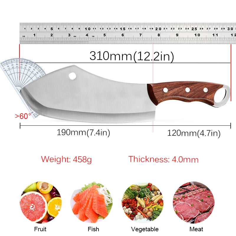 Kitchen Chef Knife Stainless Steel Meat Fish Fruit Vegetable Slicing Bone Chopping Professional Butcher Cleaver Knife with Cover
