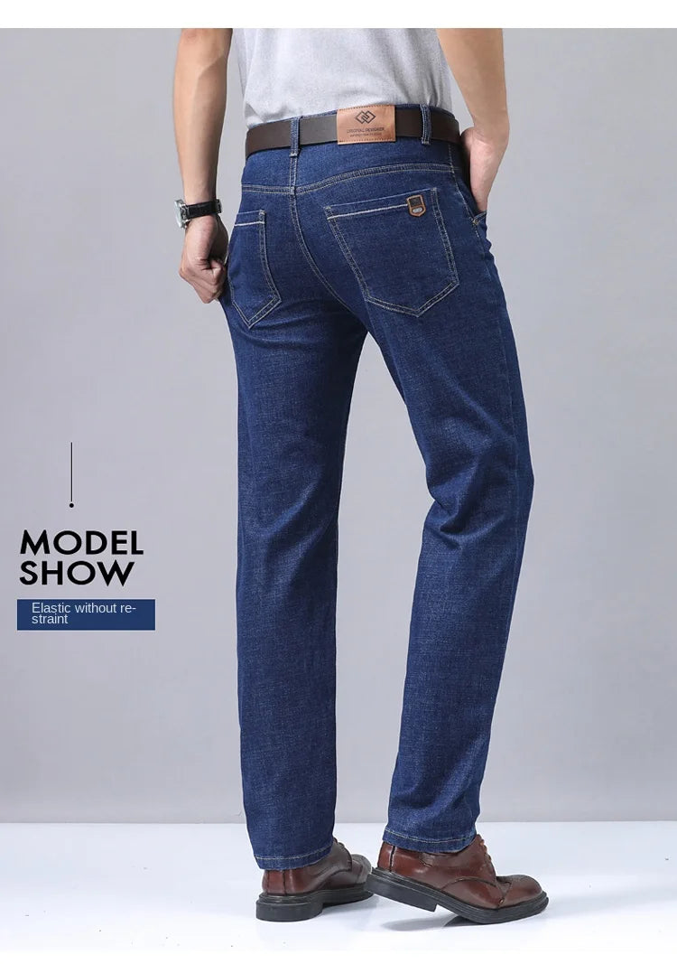 2024 Denim Jeans Casual Fashion Business Pants Classic New Arrivals Elastic Regular Fit Straight Trousers