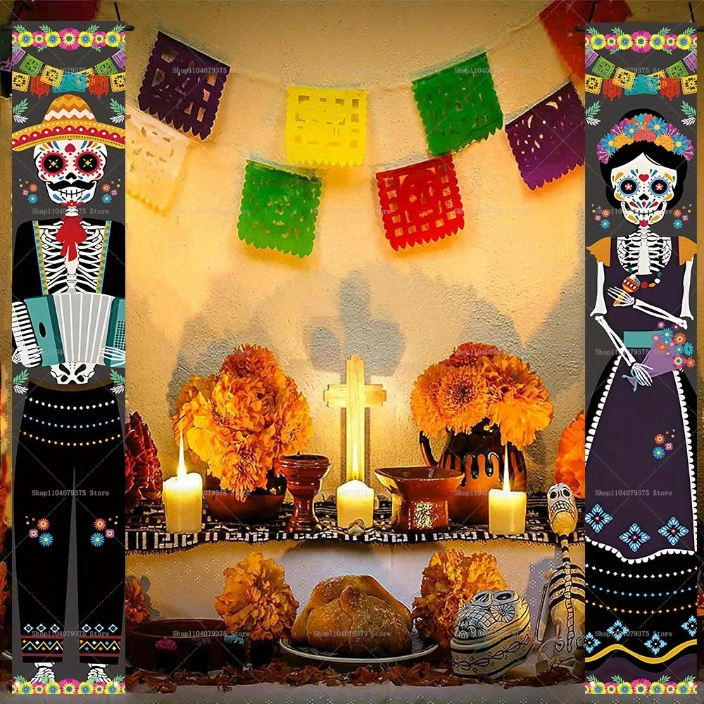Halloween And Day Of The Dead Porch Banner Hanging Skull Home Room Festival Door Curtain Decoration Party Supplies
