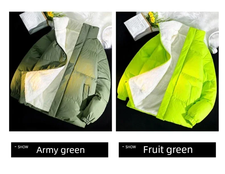 Down jacket men's handsome bread jacket Hong Kong style loose collar and velvet ins assorted bread jacket