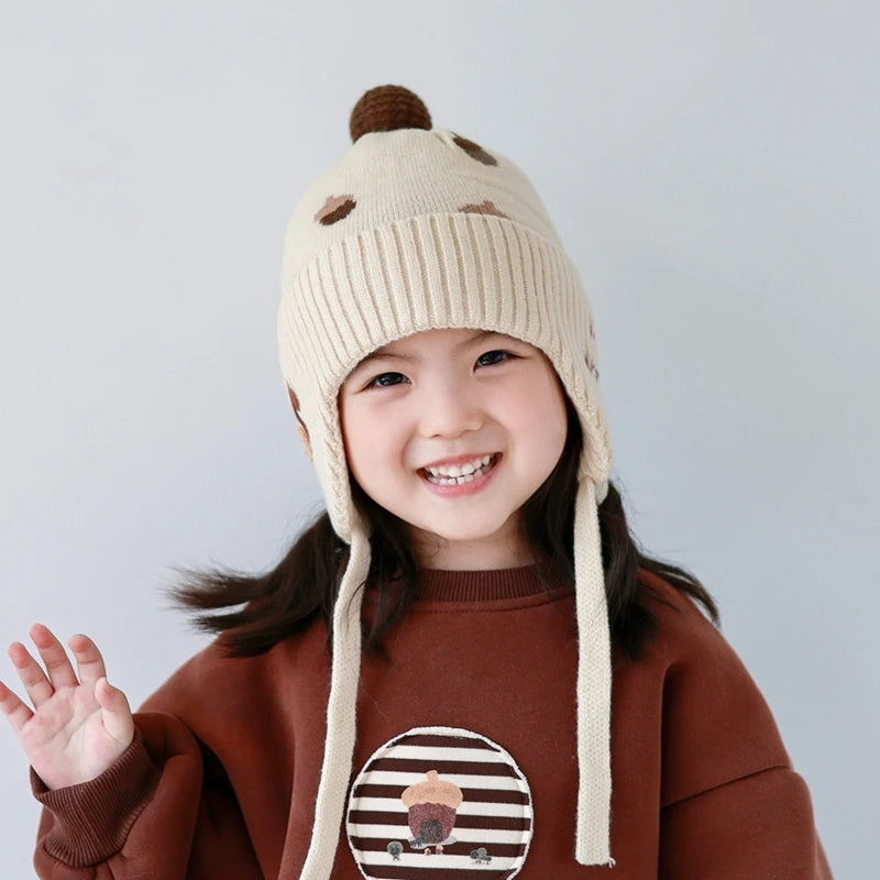 5 Colors Winter Girls Pink Hat Cute Ear Protection Cap Kids Warm Knitted Beanie Hats Outdoor Baby Headwear Accessories 2-8Y