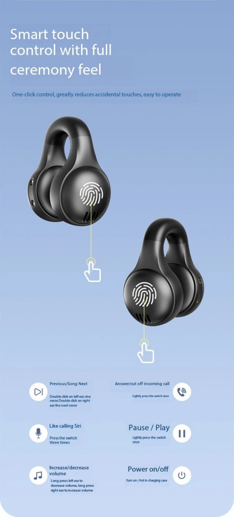 New Mirror Surface Digital Display Soft Silicone Ear Clip Wireless Bluetooth Headphones with Noise Reduction, High-Definition, Lossless for Sports