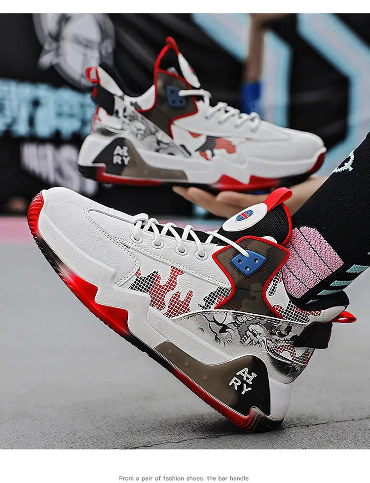 Couple Basketball Shoes Men High Top Sports Wear Resistant Air Cushioning Shoes Athletic Boots Comfortable Breathable Sneakers