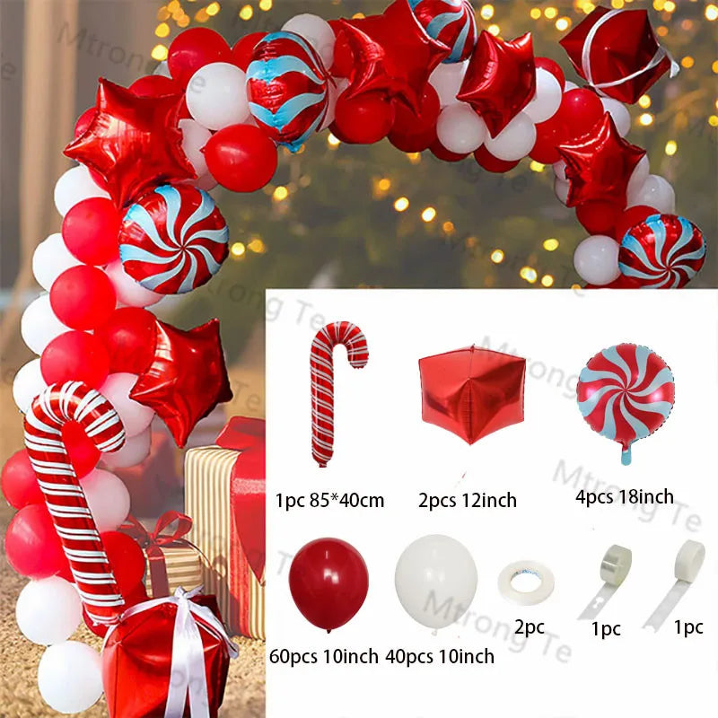 Christmas Decoration 2023 Balloon Red Green Arch Garland Kits Candy Balloons Santa Claus Merry Christmas Party New Year Decor