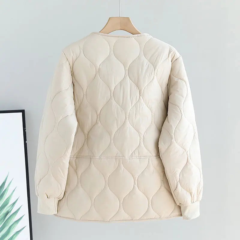 Autumn Winter Quilted Jacket Warm Women Parkas Lightweight Cotton-padded Jacket Long Sleeve Single-breasted Chic Coat Windproof