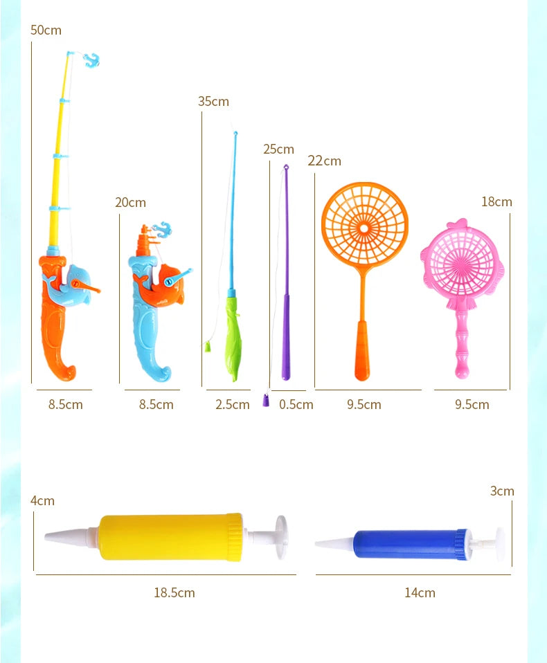 Kids Fishing Toy Set Play Water Toys for Baby Magnetic Rod and Fish with Inflatable Pool Outdoor Sport Puzzle Toys for Children