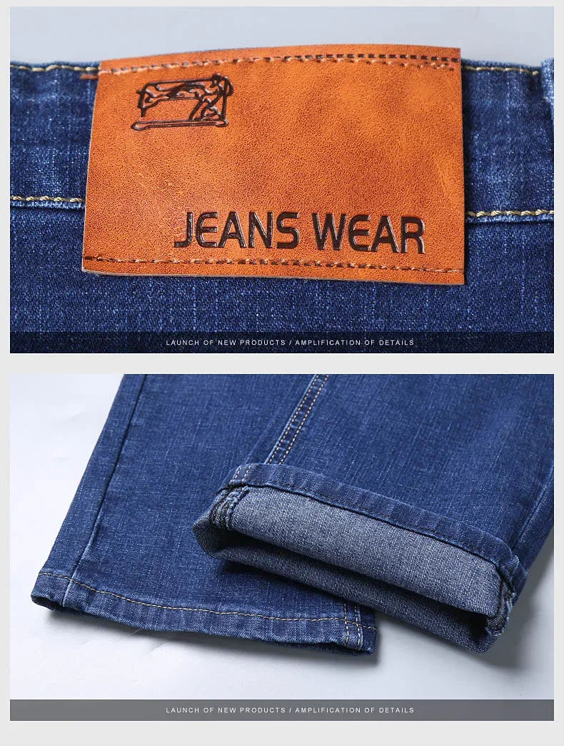 2024 NEW Men's Fashion Business Jeans Classic Style Casual Stretch Slim Jean Pants Male Brand Denim Trousers Black Blue