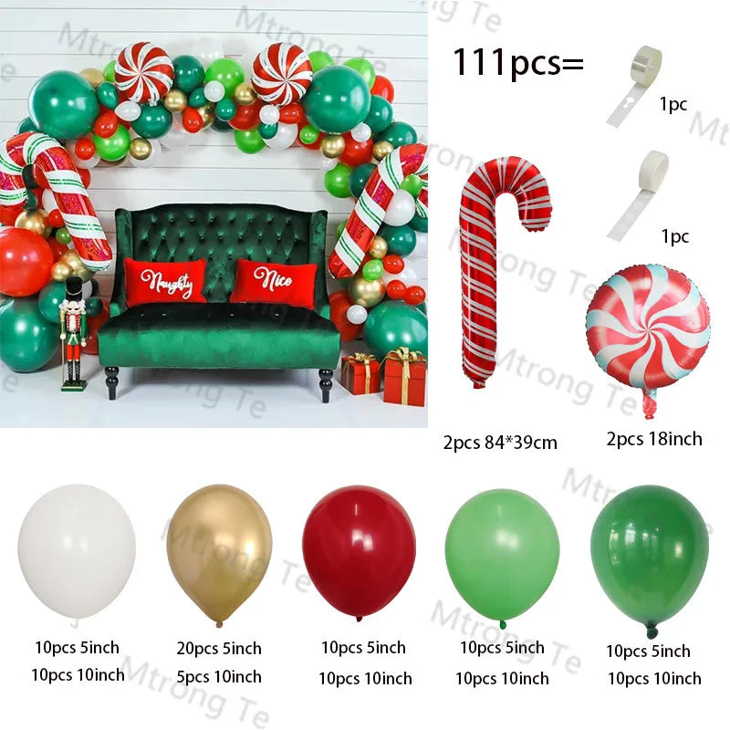 Christmas Decoration 2023 Balloon Red Green Arch Garland Kits Candy Balloons Santa Claus Merry Christmas Party New Year Decor