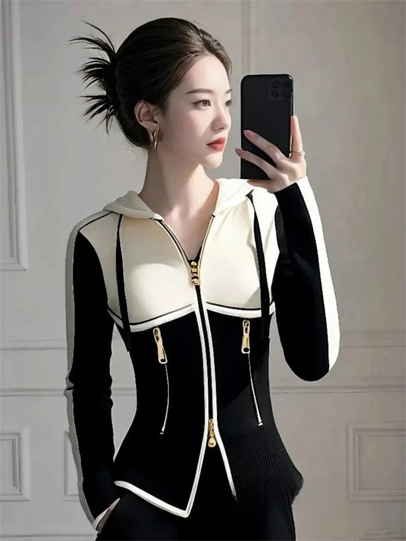 Women's Short Jacket 2025 Spring Autumn Fashion Hooded Sweatshirt Lady Outerwear Casual Versatile Long Sleeve Ladies Slim Coat