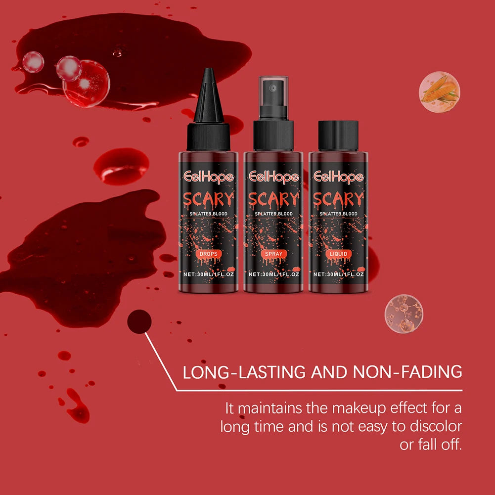 Halloween Fake Blood Makeup Kit Fake Blood SFX Makeup Kit Non Toxic Horror Makeup Set Washable Long Lasting for Zombie Vampire
