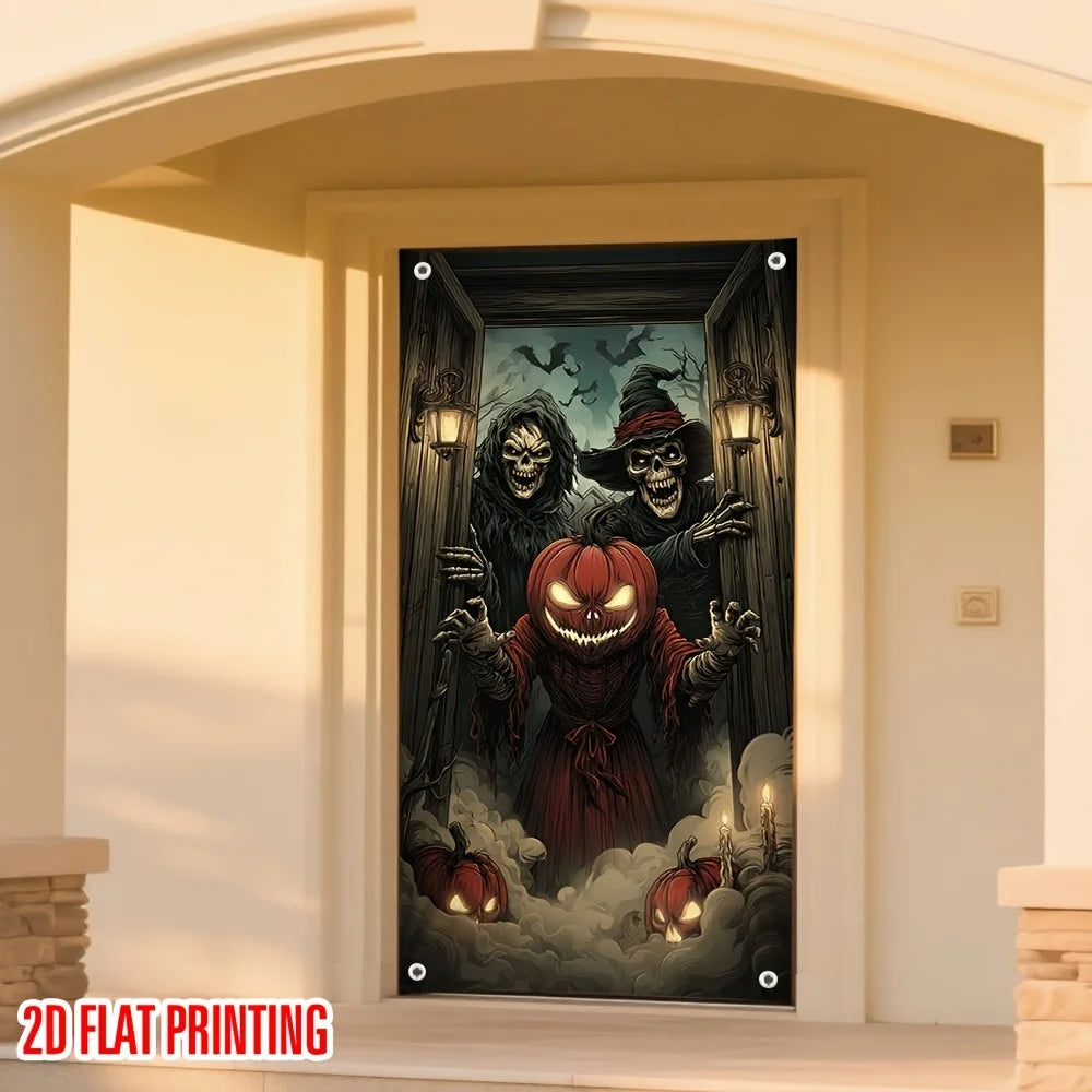 1 Halloween curtain - Ghost Skull Pumpkin decoration - indoor and outdoor hanging decoration, haunted house decoration