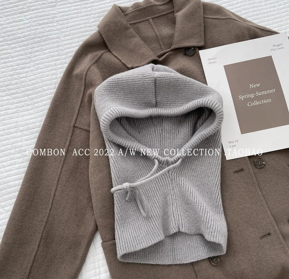 Winter Balaclava Hats For Men&Women Unisex Knitted Hooded Caps Outdoor Warmer Drawstring Hats One-Piece Neck Collar Beanies Cap