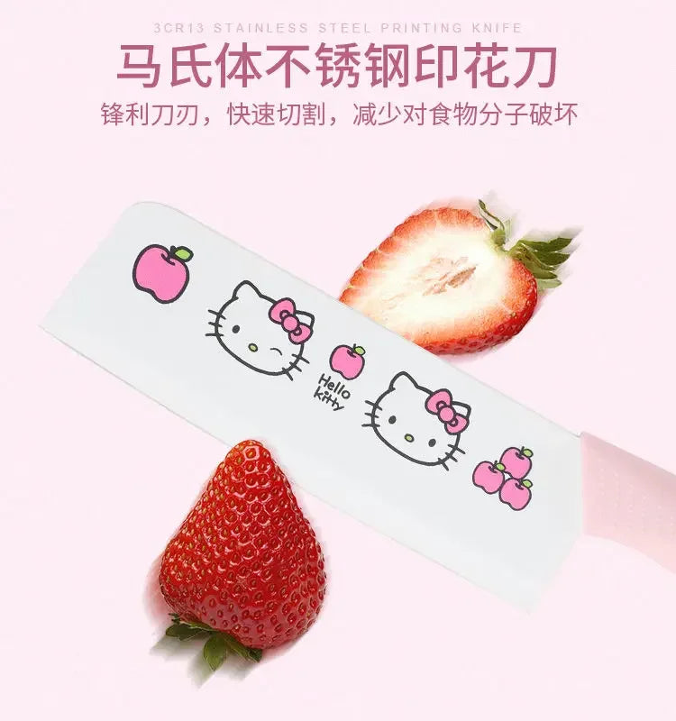 Sanrio  animation peripheral cartoon Kawaii Hello kitty anti-rust kitchen knife cutting board set creative fruit knife wholesale