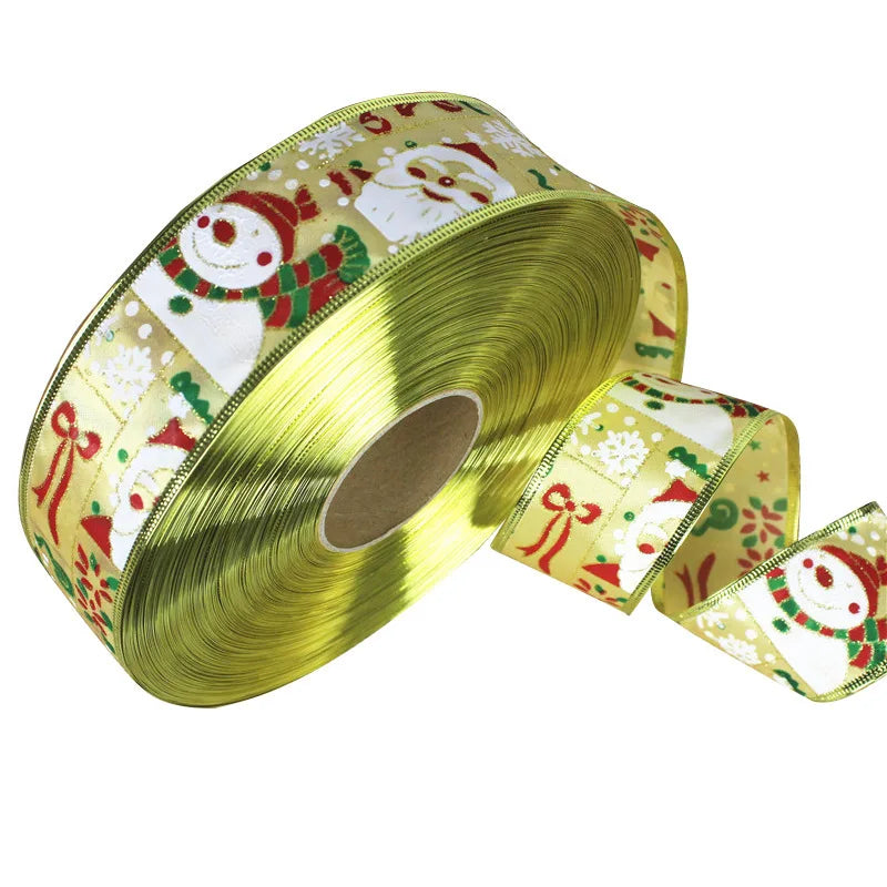 Christmas Ribbon 2M/Pack - Santa Snowman Design - Decor for Tree Wreath - Festive Ornament Accessory Christmas Supplies
