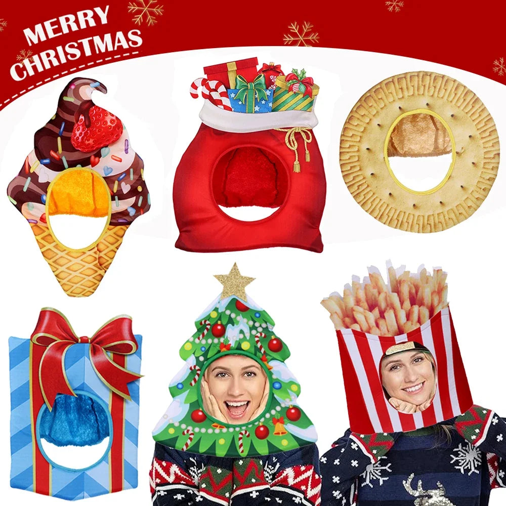 Christmas Funny Hat Novelty Christmas Tree Chips Gift Shaped Mask Cap Headgear Xmas Party Prop New Year Navidad Decoration Favor