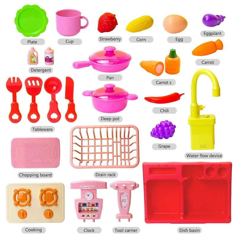 Children Toy Sink Electric Kid Dishwasher Water with Vegetable Fruit Food Cooking Pretend Play Toy Kitchen Role Play 3 Year Gift