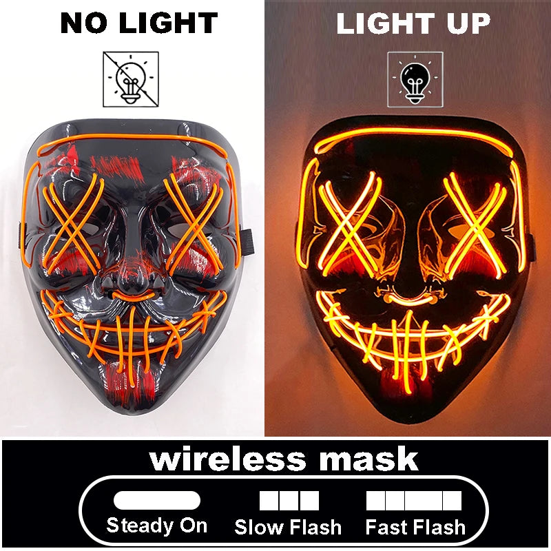 Halloween Letter V Horror Mask and colorful gloves Wireless Scary Glowing Mask for man women Festival party costume supplies
