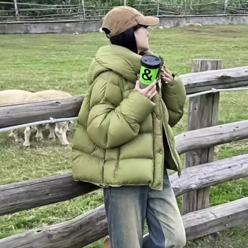 Women's Winter Jacket Cotton Padded Short Coat Ladies Students Long Sleeved Hooded Warm Outwear