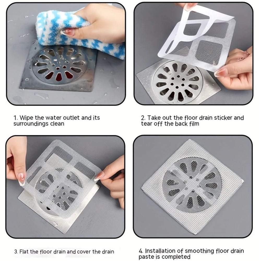 10/20pcs Floor Drain Sticker, Insect-proof Self-adhesive Bathroom Hair Filter Net, Sewer Filter, Kitchen Anti-blocking Mesh Net