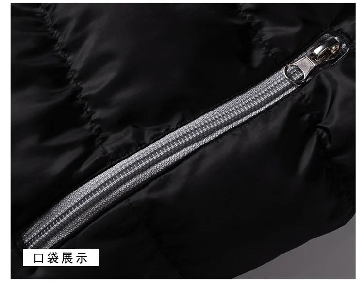 Men's casual jacket, waterproof windbreaker, zippered warm solid color, large size, autumn and winter