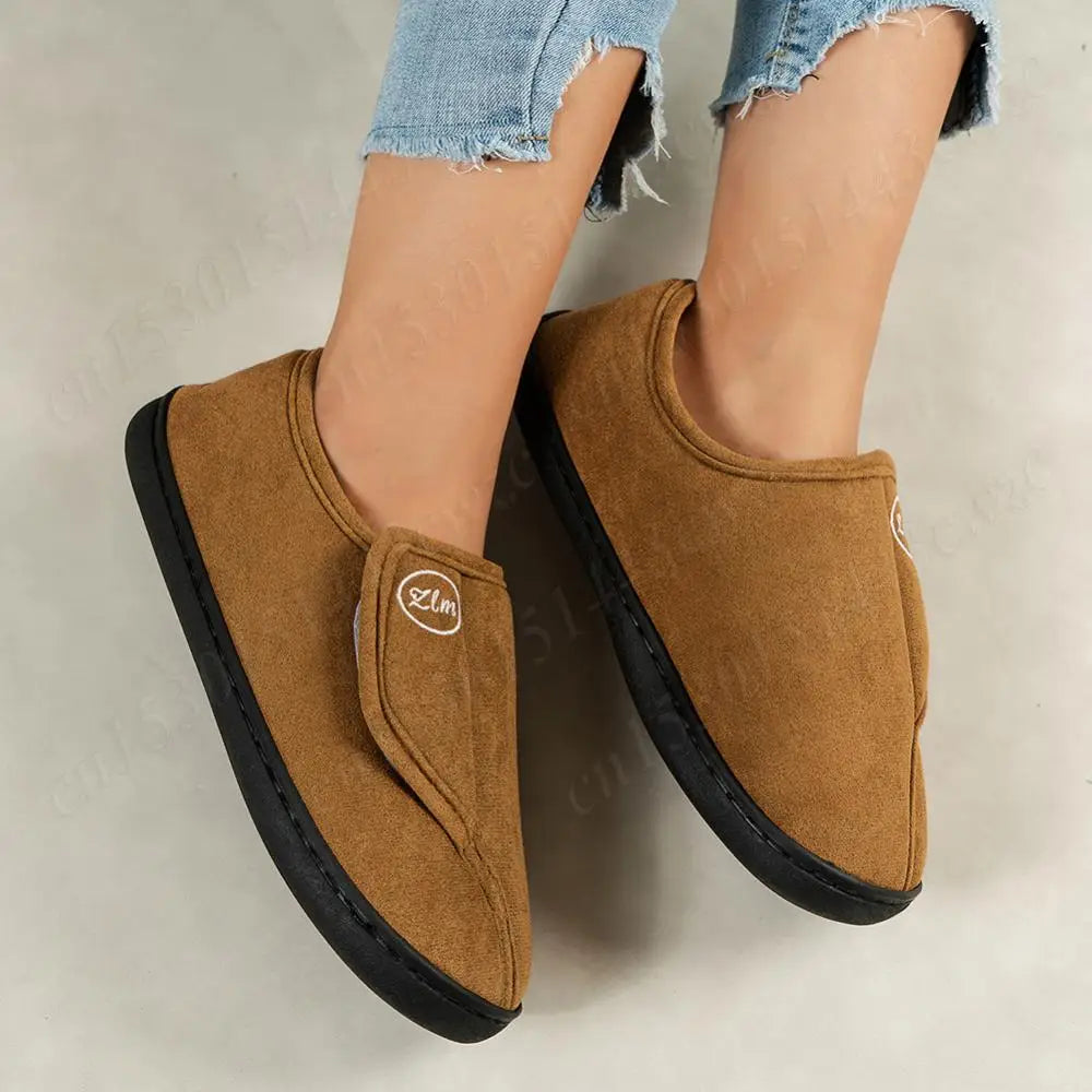 House Shoes for Men Suede Leather Slippers Non-Slip Slip-on Shoes Comfy Warm Plush Indoor/Outdoor for Diabetic Swollen Feet