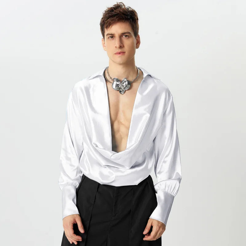 Men Shirts Casual Stylish Style Tops INCERUN Men's Shirts Sexy Male Solid Color V Neck Long Sleeve Fashion Men Clothing 2025