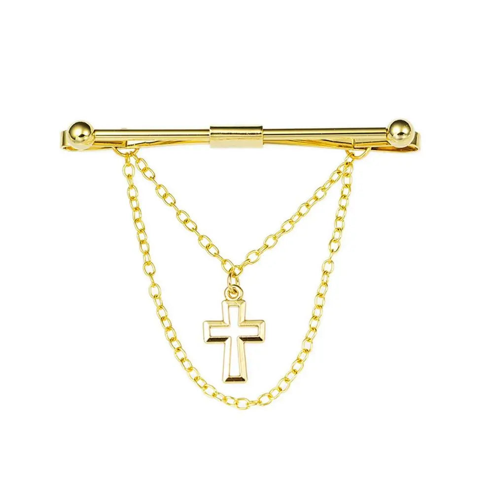 Men Collar Pin Necktie Clip Bar Cross Tassel Chain Shirt Collar Pin Wedding Gift Suit Brooch Lapel Pin Clothing Accessories
