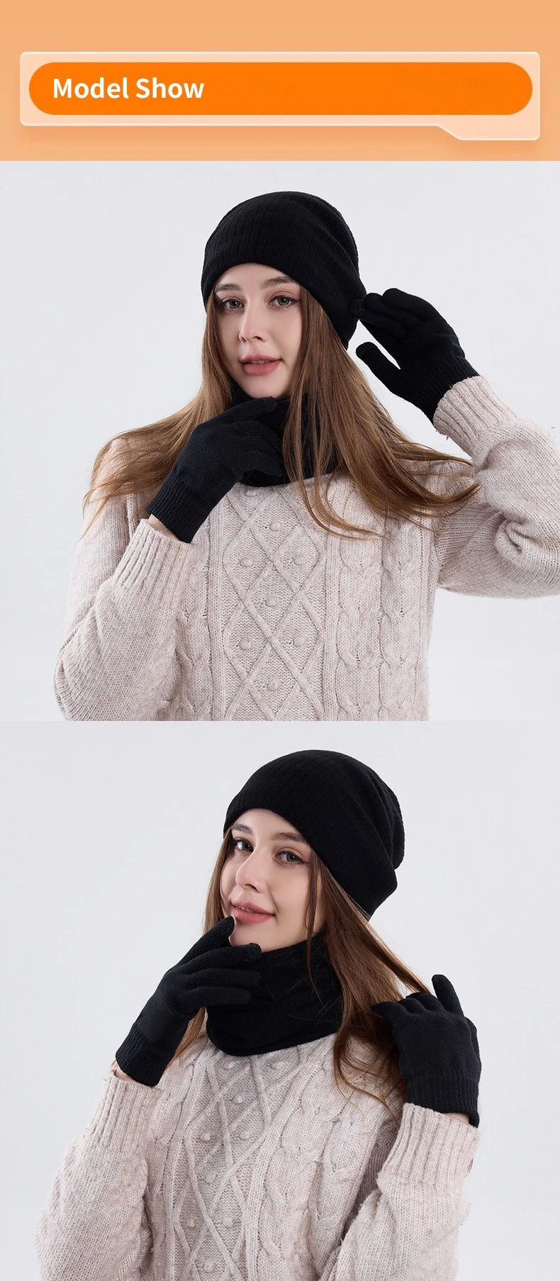 Winter hat, scarf, gloves, three piece set, men's and women's outdoor cold resistant scarf, ear protection, knitted hat