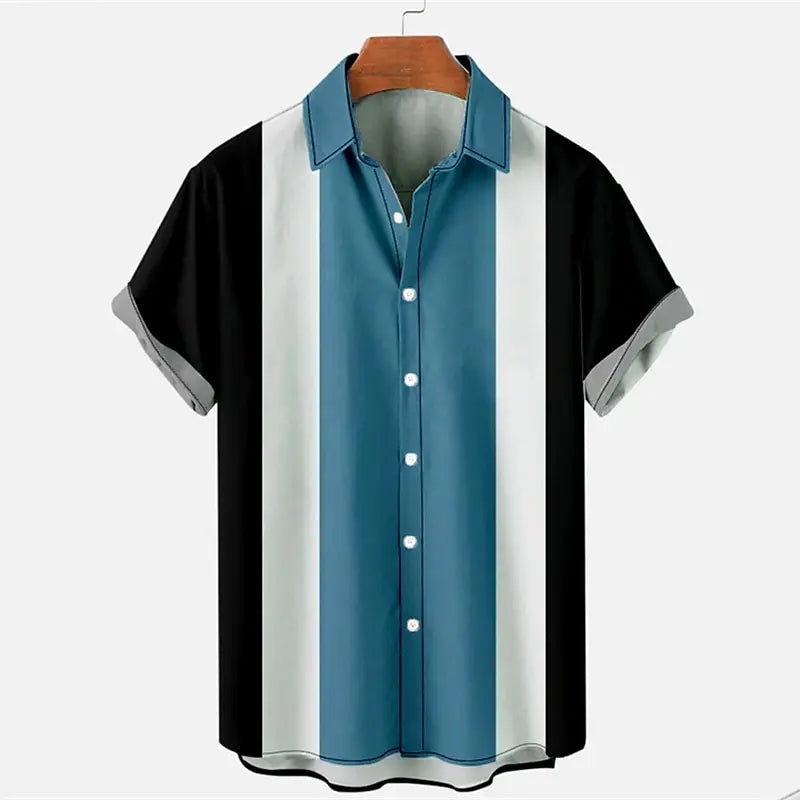 Men's Shirts Guayabera Shirts Button-Down T-Shirts Summer T-Shirts Beach Wear Navy Blue Short Sleeves Colorful Casual Daily Wear