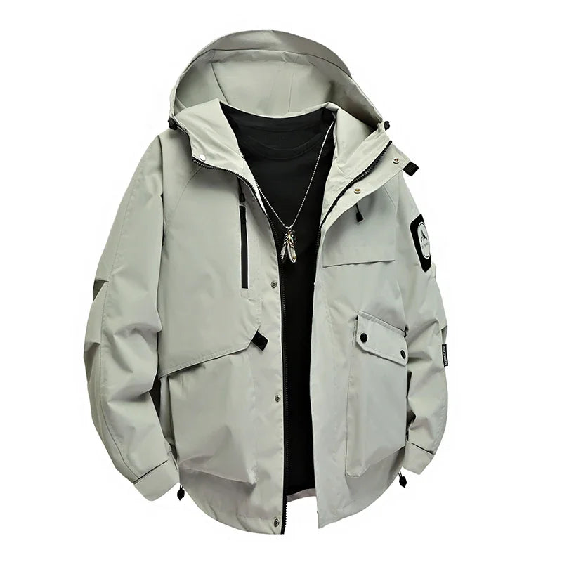 Men's workwear down jacket, American color-blocked hooded jacket for autumn and winter, cool and casual coat for teenagers