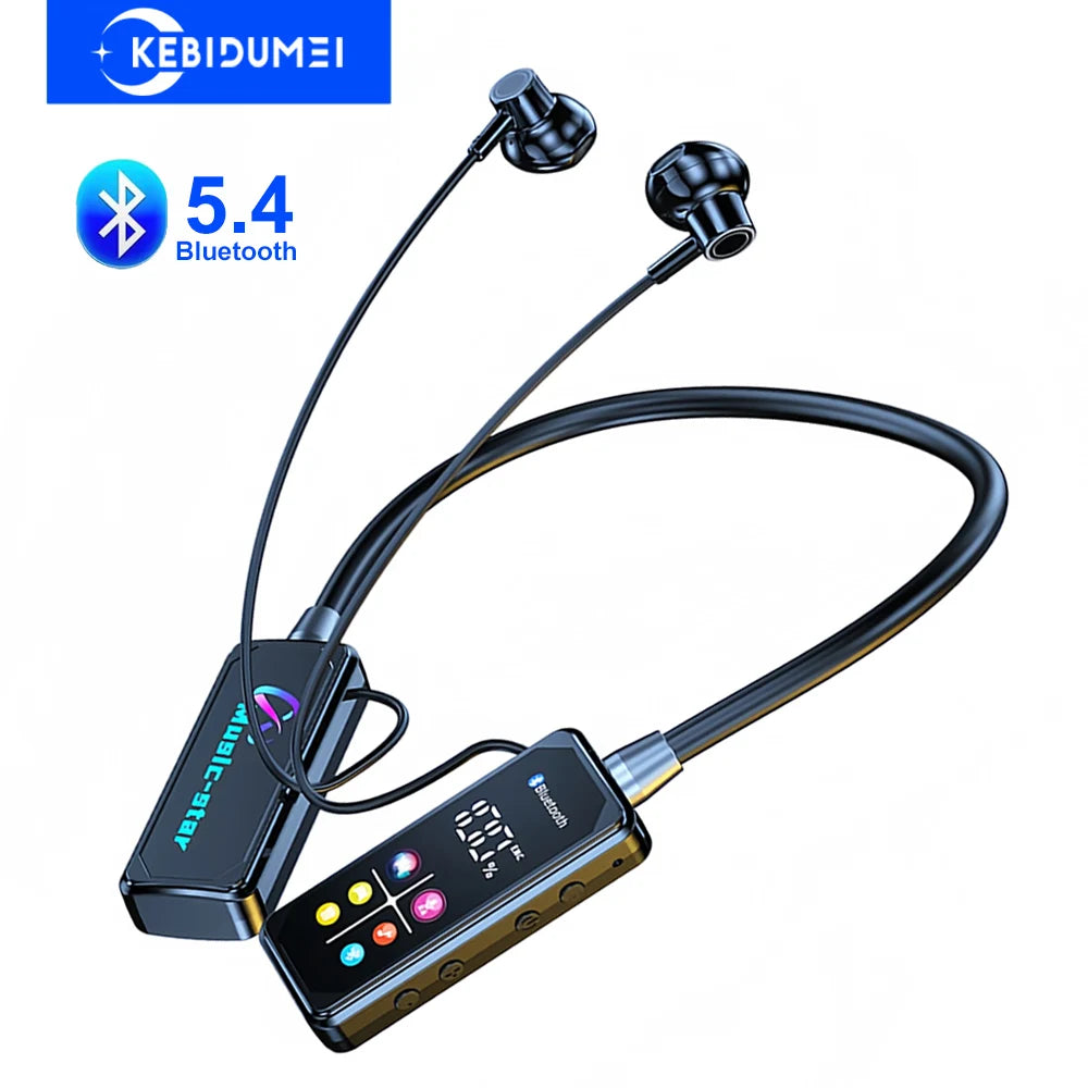 Bluetooth 5.4 Earphones with HD Screen Wireless Headsets Neckband Headphones HiFi Stereo Noise Reduction Earbuds for Live