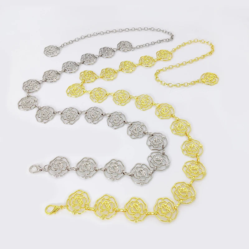 Women's Flower Accessories Skirt Suit Decoration Belt Waist Chain Metal Belts for Women Cowgirl Western Adjustable Concho Belt