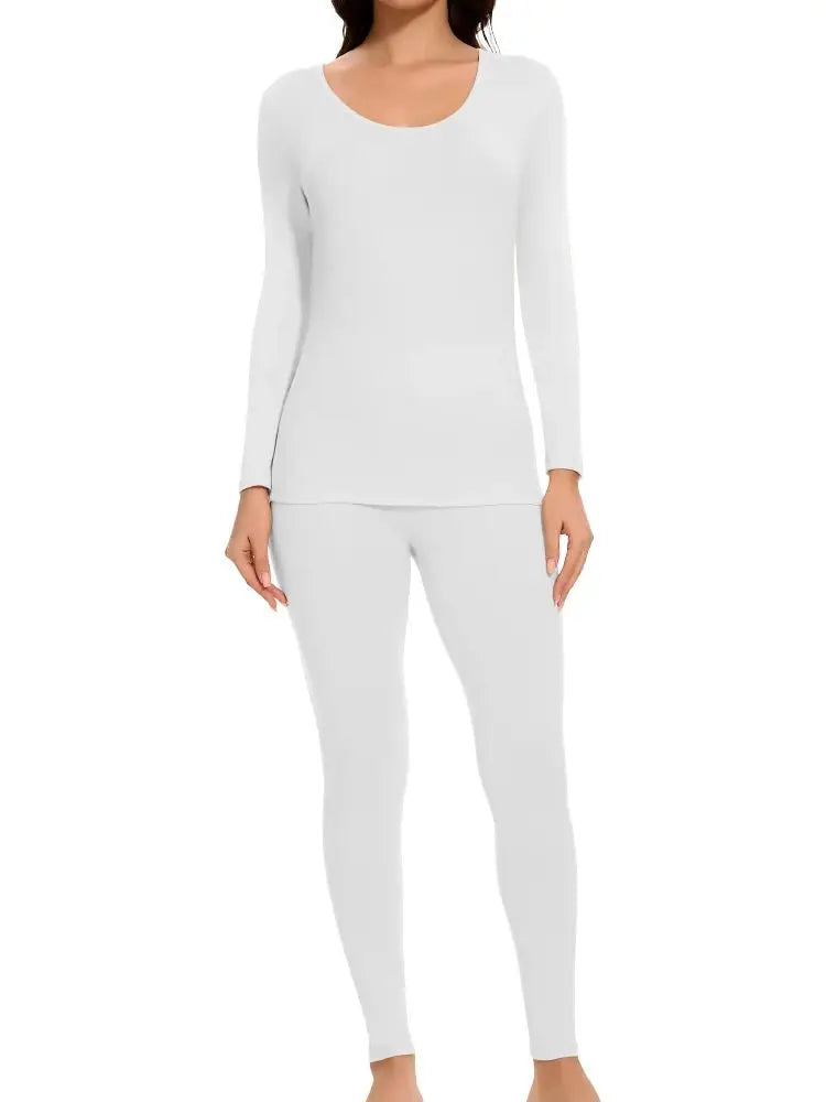 Women's Casual Warm Suit Long Sleeve Round Neck Bottoming Top Leggings Two-piece Set Solid Color Autumn Winter  Outfits Female